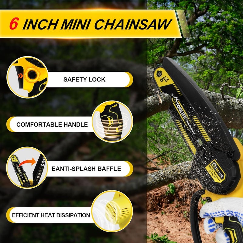 TOOLIFE Mini Chainsaw 6inch, Handheld Electric Battery Powered Chain Saw for Tree Cutting, Gardens Yard Tools for Men Husband Dad,Anniversary Mens Valentine's Day Gifts over 50 60 - Image 4